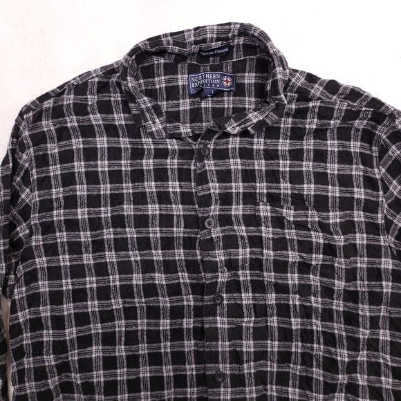 Northern Expedition Tartan Flannel Casual Button Shirt Mens Size Large L Black - Picture 1 of 10